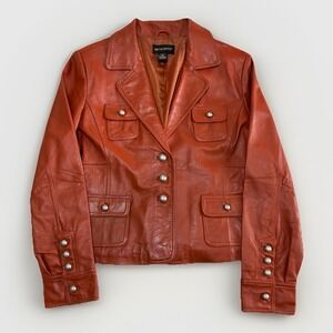 VTG MetroStyle Women's Burnt Orange Leather Jacket Sz 18/20 Chic 70s Rare Grunge